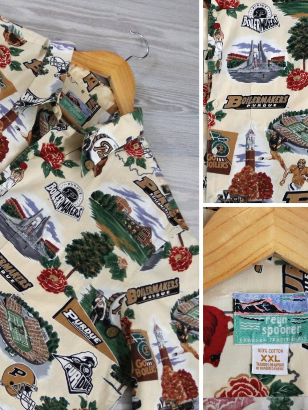 Reyn Spooner x Purdue Boilermakers Hawaiian Shirt Men's Birch NCAA Football 2XL